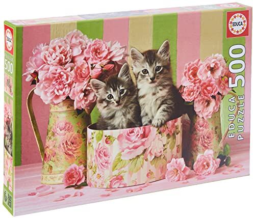 Educa Puzzle 500 pezzi per adulti   Gattini con Rose. Pezzi perfettamente finiti e sicuri per i bambini. Misura 34 x 48 cm. Include colla FIX Puzzle. Da 11 anni ()