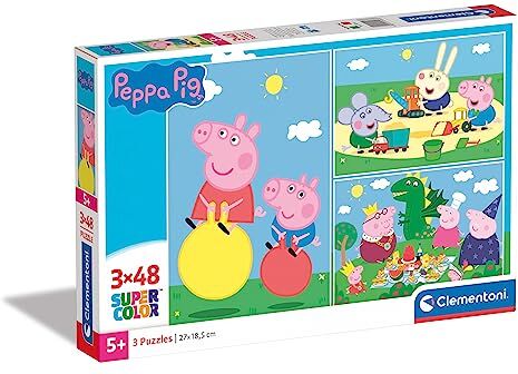 Clementoni Peppa Pig Supercolor Pig-3x48 (3 48 pezzi) -Made in Italy, puzzle bambini 4 anni+, Multicolore,