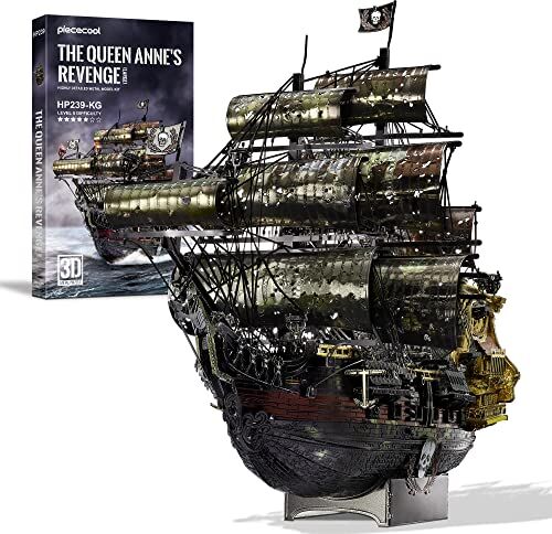 Piececool 3d Metal Puzzle Nave Pirata, Queen Anne's Revenge 3D Puzzle Metallo per 340 Acciaio Inossidabile, 1:1 Ripristina, Regalo di Compleanno, modellismo da costruire adulti, 439 Pezzi