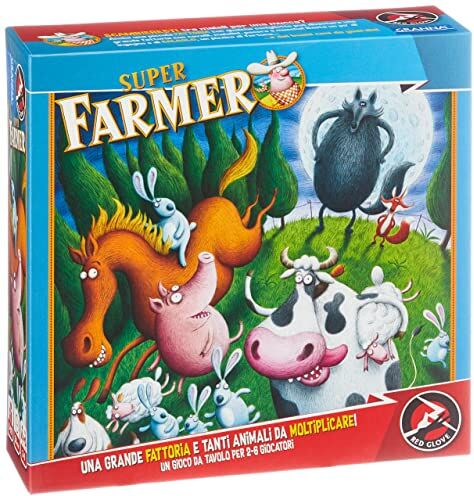 Red Glove Super Farmer Gioco da tavolo RG2007, 6-100 anni, 6 Tabelloni, 2 Dadi a 12 Facce, 120 Tessere Animali, 4 Cani Piccoli e 2 Cani Grossi di Plastica, Regolamento