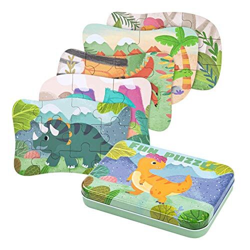 BBLIKE Puzzle per bambini, puzzle dinosauro per bambini, 5 immagini puzzle, adatto per ragazzi e ragazze, puzzle in legno a partire dai 3 ai 4 e 5 anni (dinosauro)