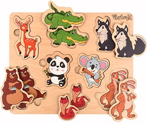 Pikatoyz Giochi bimbo 1 anno, 2 3 anni. Giocattoli bambino con animali della foresta. Puzzle legno bambini ideali come regalo a Natale o compleanni. Gioco montessori educativi per bambino e bambina