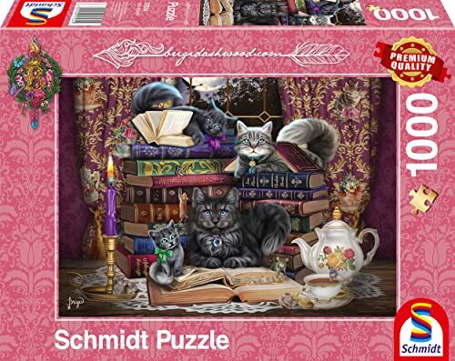 Schmidt Spiele -Cats  Brigid Ashwood, Lezione delle fiabe con gattini, Puzzle da 1000 pezzi, Colore Bianco, normale