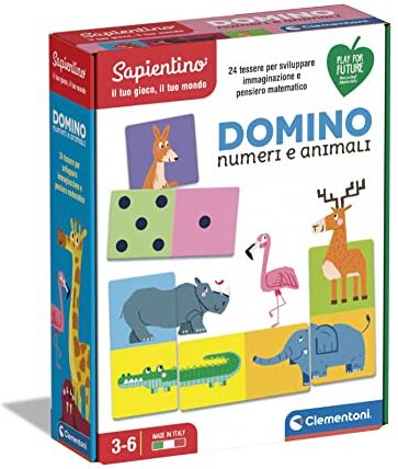 Clementoni Sapientino Domino Numeri e Animali, gioco educativo 4 anni con tessere illustrate, domino bambini, gioco per imparare a contare, Made in Italy,