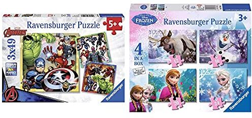 Ravensburger Puzzle Marvel Avengers, Puzzle 3 X 49 Pezzi, Per Bambini, Età Consigliata 5+ Anni & Puzzle Frozen, 4 Puzzle In A Box, 12-16-20-24 Pezzi, Per Bambini, Età Consigliata 4+ Anni