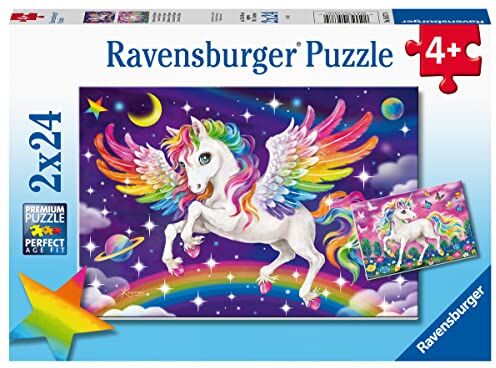 Ravensburger Pegaso Unicorno e Pegasus puzzle 3 anni in su-Giocattoli per bambini-2 x 24 pezzi, Multicolore, Each is 10 x 7 inches,