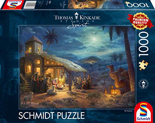 Schmidt Spiele Thomas Kinkade Animale, Spirito, Nascita di Gesù, Puzzle da 1000 pezzi, Multicolore