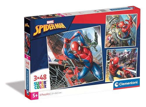 Clementoni - Marvel Spider-Man Supercolor Spider-Man-3x48 (Include 3 48 Pezzi) Bambini 5 Anni, Puzzle Cartoni Animati, Made in Italy, Multicolore,