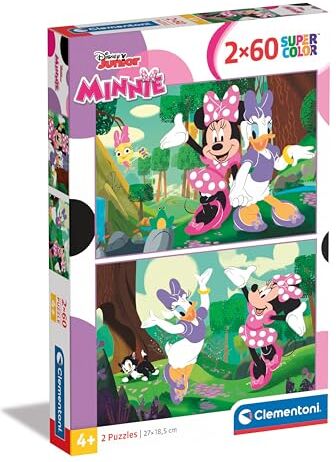 Clementoni - Disney Minnie Supercolor Minnie-2x60 (Include 2 60 Pezzi) Bambini 4 Anni, Puzzle Cartoni Animati, Made in Italy, Multicolore,