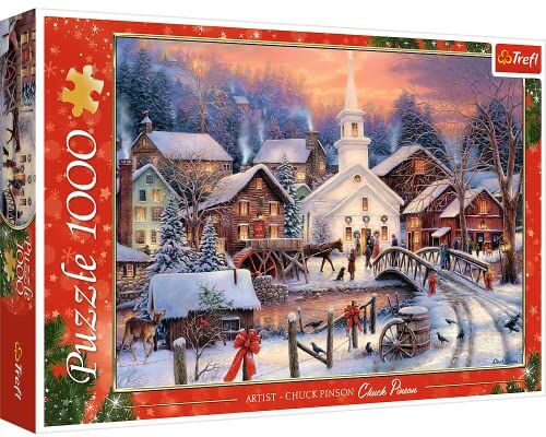 Trefl 1000 Elementi, vista della città, neve, animali, persone, tempo di Natale, te, intrattenimento creativo, regalo, divertimento, classici Puzzle, Colore Bianco,