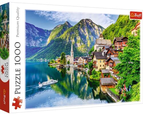 Trefl 1000 Elementi, alpina, lago, paesaggio, vista città, intrattenimento creativo, regalo, divertimento, classici Puzzle, Colore Hallstatt-Austria,