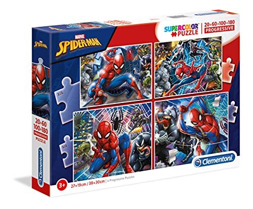 Clementoni Spider-Man Supercolor-Puzzle Spiderman, 20 + 60 + 100 + 180 pezzi, Colore Multicolore, 21410