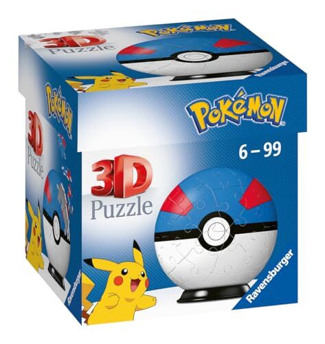 Ravensburger 3D Puzzleball, Pokémon Superball Blu, 54 Pezzi, Età Raccomandata 6+, Colore Bianco,  4