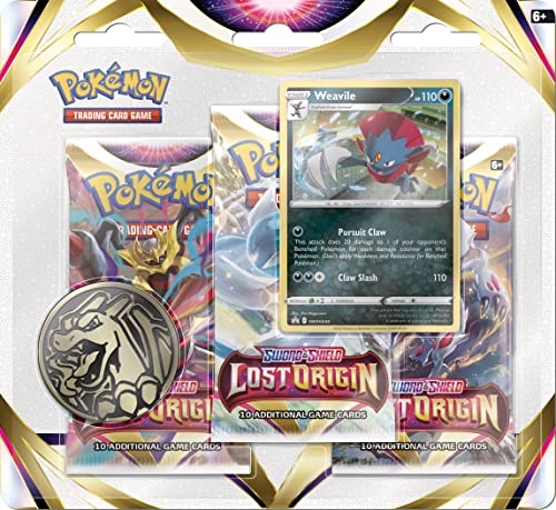 Pokémon TCG: Spada e Scudo – Lost Origin Confezione tripla (3 Booster & Carta promozionale Weavile Foil) per bambini dai 6 anni in su