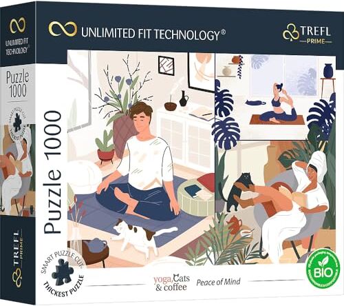 Trefl Prime Puzzle Uft Yoga, Cats & Coffee: Peace Of Mind 1000 Elementi, Cartone Più Spesso, Bio, Eco, Yoga, Gatti, Caffe, Riposo, Intrattenimento Creativo Per Adulti E Bambini Sopra I 12 Anni