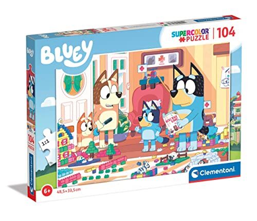 Clementoni - Bluey Supercolor Puzzle-Bluey-104 Pezzi Bambini 6 Anni, Puzzle Cartoni Animati-Made in Italy, Multicolore,