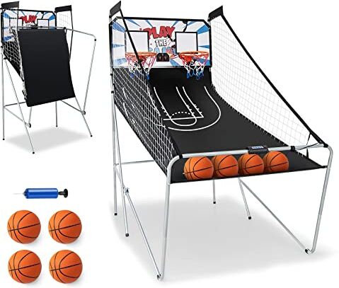 COSTWAY Macchina da Pallacanestro Elettronica, Canestro Basket da Camera a Doppio Tiro Pieghevole con Punteggio Elettronico, 4 Palle, 8 Modalità di Gioco e 2 Canestri (Bianco)