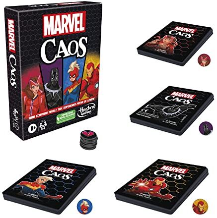 Hasbro , Marvel Caos, gioco di carte con i supereroi Marvel, divertente gioco per famiglie dagli 8 anni in su, gioco rapido e semplice da imparare