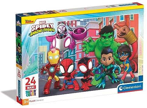 Clementoni - Marvel Spidey And His Amazing Friends Supercolor Friends-24 Maxi Pezzi Bambini 3 Anni, Puzzle Cartoni Animati-Made in Italy, Colore Multilingua,