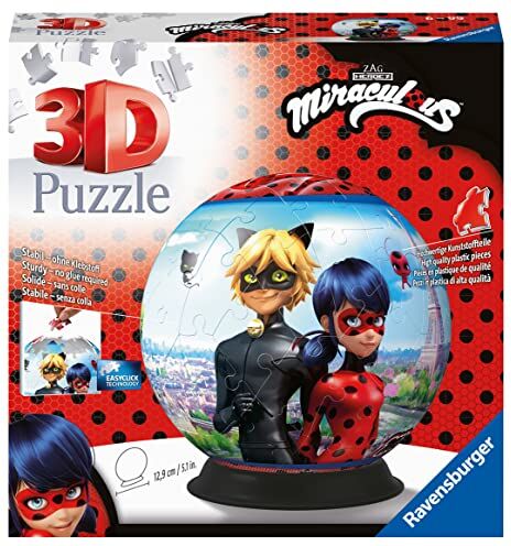 Ravensburger rond pièces Tales of Ladybug & Cat Noir 3D Puzzle Ball Miraculous, 72 Pezzi, Età Raccomandata 6+, Multicolore,  1