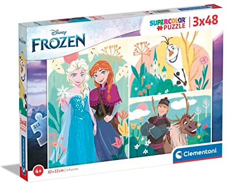 Clementoni - Disney Frozen 2 Supercolor Frozen-3X48 (Include 3 48 Pezzi) Bambini 4 Anni, Puzzle Cartoni Animati-Made in Italy, Multicolore,