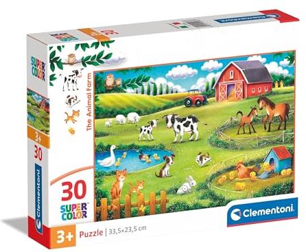 Clementoni - Supercolor The Farm-30 Pezzi Bambini 3 Anni, Puzzle Animali, Illustrazione, Made in Italy, Multicolore,