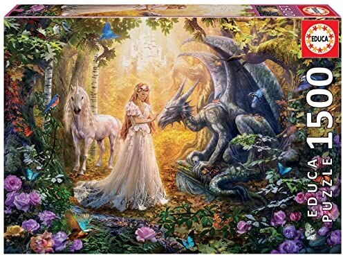 Educa Puzzle da 1500 pezzi per adulti   Dragon, Princess And Unicor. Misura una volta assemblato: 85 x 60 cm. Include colla FIX puzzle. Da 14 anni ()