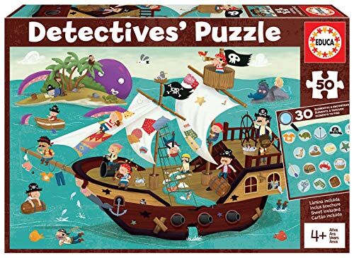 Educa Detectives' puzzle. Nave Pirata. Puzzle Bambini 50 pezzi. Monta il puzzle e trova i 30 ojjetti persi. +4 anni. Rif.