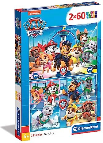 Clementoni Paw Patrol Supercolor Patrol-2X60 (Include 2 60 Pezzi) Bambini 5 Anni, Puzzle Cartoni Animati-Made In Italy, No Color,