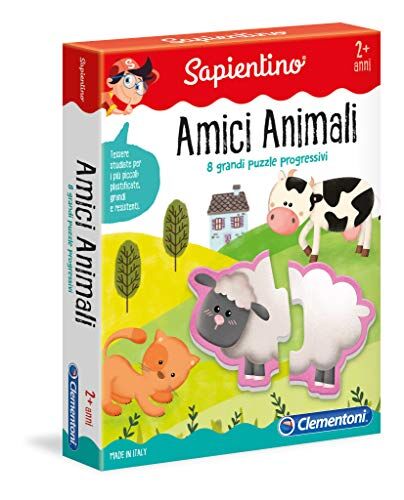 Clementoni Sapientino Amici Animali puzzle incastro animali, 8 puzzle bambini gioco educativo 2 anni tessere illustrate Made in Italy