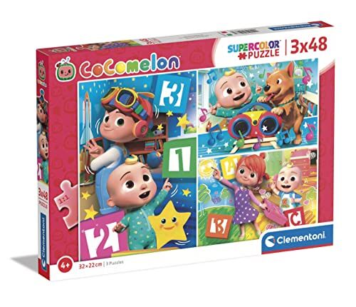 Clementoni - Puzzle Cocomelon 3x48pzs Supercolor Puzzle-Cocomelon-3x48 (Include 3 48 Pezzi) -Made in Italy, Bambini 4 Anni, Cartoni Animati, Multicolore, Medium,