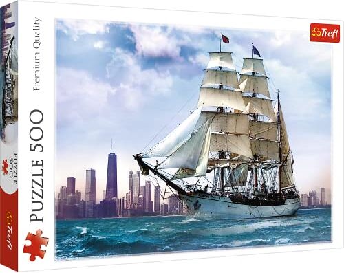 Trefl 500 Elementi, qualità Premium, per Adulti e Bambini dai 10 Anni Puzzle Navigando Verso, Colore Veliero sullo Sfondo di Chicago, 8