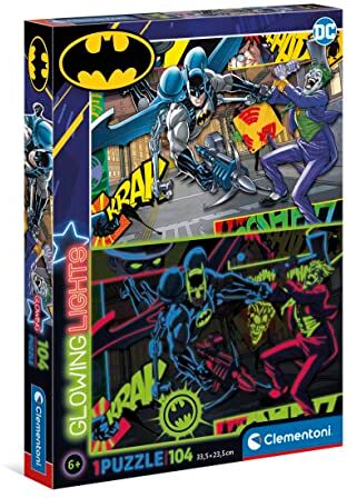 Clementoni - Batman Supercolor Glowing Lights-Batman-104 Pezzi Bambini 6 Anni, Fluorescenti, Puzzle Cartoni Animati-Made in Italy, Multicolore,