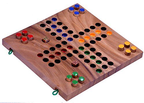 LOGOPLAY Ludo Gr. L, Gioco di Dadi, Gioco di società, Gioco di Famiglia in Legno con Tabellone Richiudibile (Marrone)