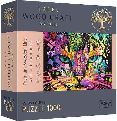 Trefl - Woodcraft 1000 Elementi, Artigianato Ligneo, Forme Irregolari, 100 Figure di Animali, Moderno Premium, Fai da Te, per Adulti E Bambini dai 12 Anni Puzzle, Colore Gatto Colorato