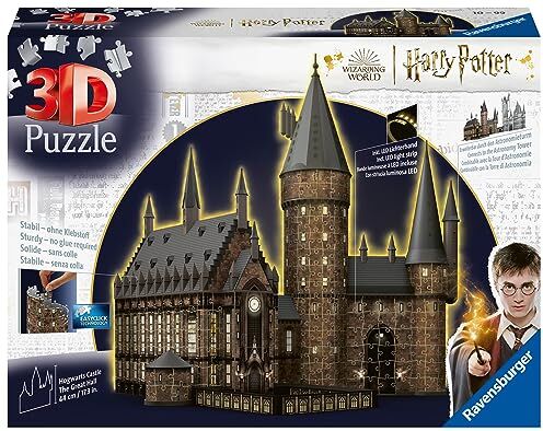 Ravensburger 3D Puzzle Castello Di Hogwarts The Great Hall, Night Edition, 540 Pezzi, 10+ Anni