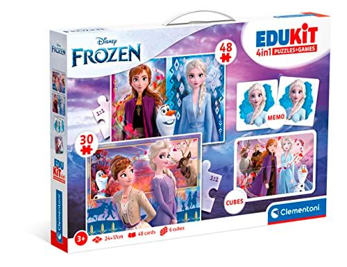Clementoni Edukit 4 in 1-Disney Frozen-Set di Giochi 30 48 Pezzi, Memo e 6 Cubi, Educativo 4 Anni, Gioco Memory, Puzzle Bambini-Made in Italy, Colore,