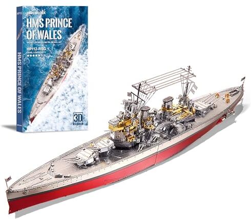 Piececool 3D Metal Puzzle Battleship Principe del Galles, Modello Militare 3D Puzzle Metallo 340 Acciaio Inossidabile, 1:1 Ripristina, Regalo di Compleanno, Modellismo da Costruire Adulti, 282 Pezzi