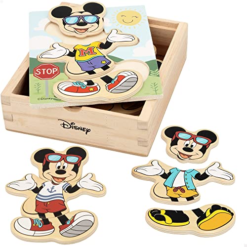 WOOMAX -Topolino Disney puzzle legno costumi 19 pz-12.5x14 cm-Mickey (), Multicolore, Trajes