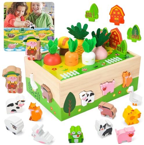 Bloranda Giochi Montessori 1 Anno, Giochi Montessori Bambini 1 Anno 2 3 Anni Verdure Animali Legno Giochi Educativi Regali di Halloween Ringraziamento Natale per Bimbo Bambino Bambina