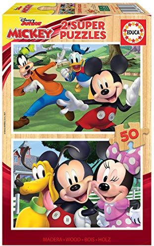 Educa Puzzle in legno per bambini con 50 pezzi ciascuno   Disney Mickey and Friends, Disney. Misure: 28 x 20 cm. Composto da grandi pezzi perfettamente finiti. Raccomandato da 4 anni ()