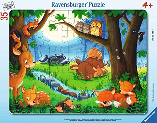 Ravensburger - Quando i Piccoli Animali Vanno a Dormire Tiere Bambini -Quando, Puzzle con Cornice da 35 Pezzi, Colore Verde Teal/Turchese,