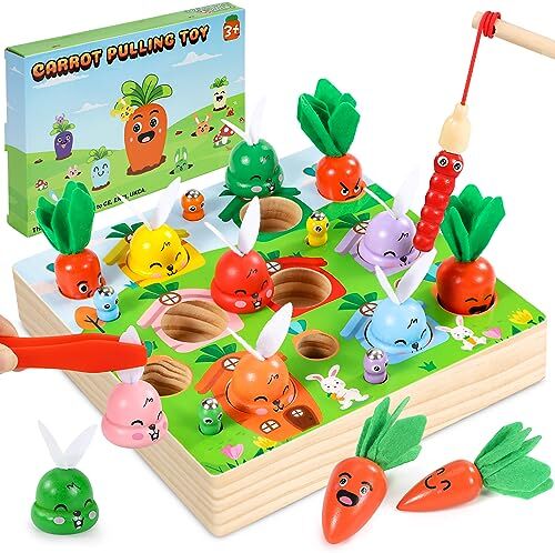 COOLJOYA Giochi Bambini 2 Anni   3-IN-1 Giochi Montessori Gioco Magnetico in Legno   Giochi di Pesca per Bambini   Educativo Regalo Bambino per 2 3 4 5 Anni