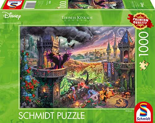 Schmidt Spiele 58029 Thomas Kinkade, Disney, Maleficent, Puzzle da 1000 Pezzi, Colore Black White 1877, normale