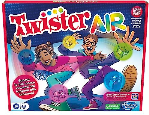 Hasbro Gioco Twister Air, gioco Twister con app per realtà aumentata, si collega a dispositivi smart, giochi attivi per feste, dagli 8 anni in su