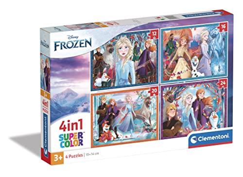 Clementoni 2 Supercolor Disney Frozen-4 12,16,20 e 24 Pezzi Bambini 3 Anni, Puzzle Cartoni Animati-Made In Italy, Multicolore,