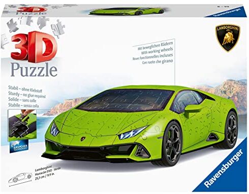 Ravensburger 3D Puzzle, Lamborghini Huracán Evo Verde, Età Consigliata 8+, 108 Pezzi, Misura 25 x 12 x 7 cm