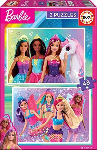 Educa Puzzle di cartone con 48 pezzi per bambini   Barbie. Set di 2 puzzle da 48 pezzi ciascuno, doppio divertimento. Dimensioni approssimative del puzzle: 28 x 20 cm. A partire dai 3 anni ()