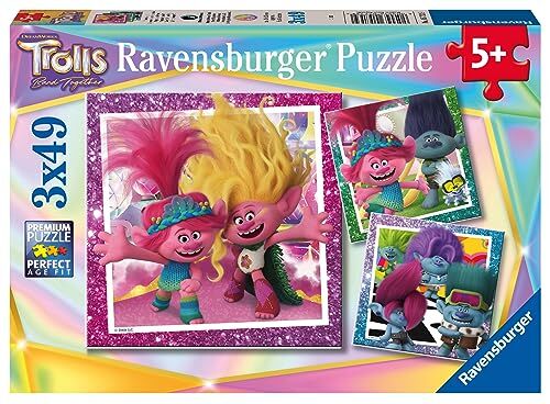 Ravensburger Puzzle Trolls 3, Collezione 3x49, 3 Puzzle da 49 Pezzi, Età Raccomandata 5+ Anni