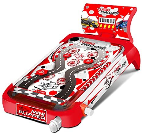 MGM GAMES-Mini Flipper Elettrico-Gioco Interattivo--Rosso-1 Giocatore-Giochi da Tavolo-Ludico-Interattivo-Punteggio-Luminoso-52 cm x 21 cm-A partire dai 3 anni, Multicolore,